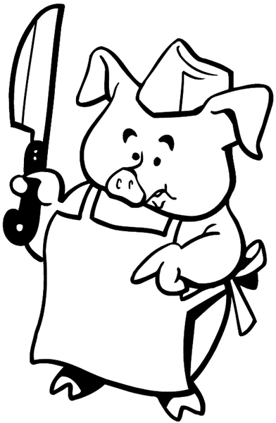 Pig with butcher's apron and knife vinyl sticker. Customize on line.      Butchers 016-0169  